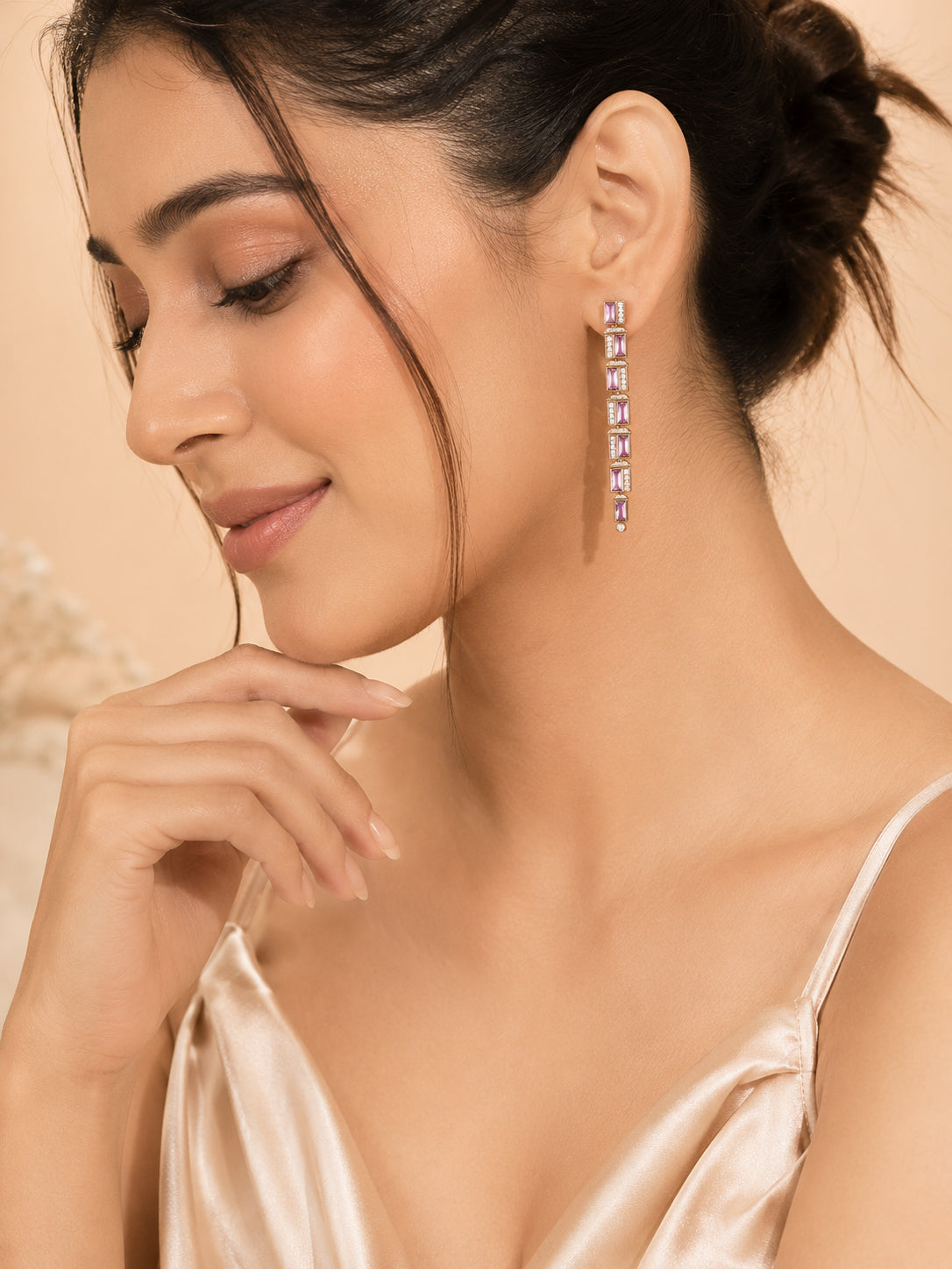 Aanura Lavender Crystal Long Drop Earrings
