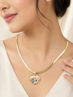 Aanura Gold Snake Chain Necklace with Heart Pendant