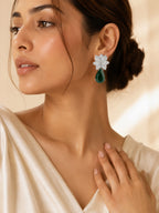 Aanura Green Teardrop Floral Dangle Earrings