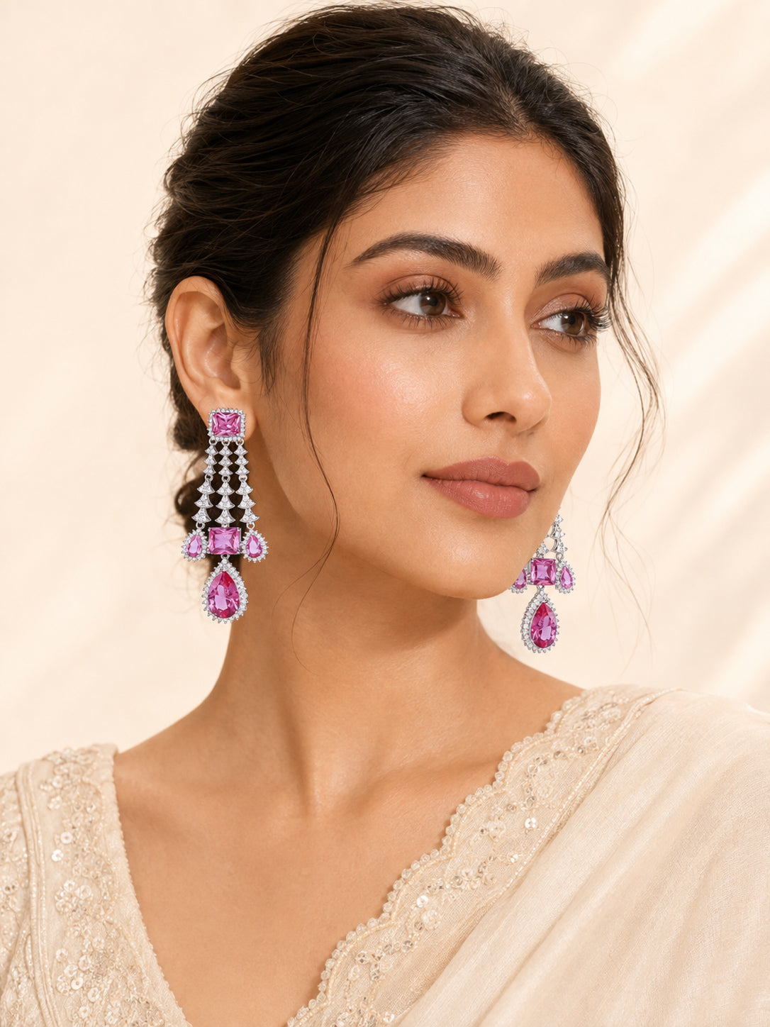 Aanura Pink Sapphire Cascade Drop Earrings