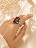 Rhodium Plated Purple Crystal Statement Ring