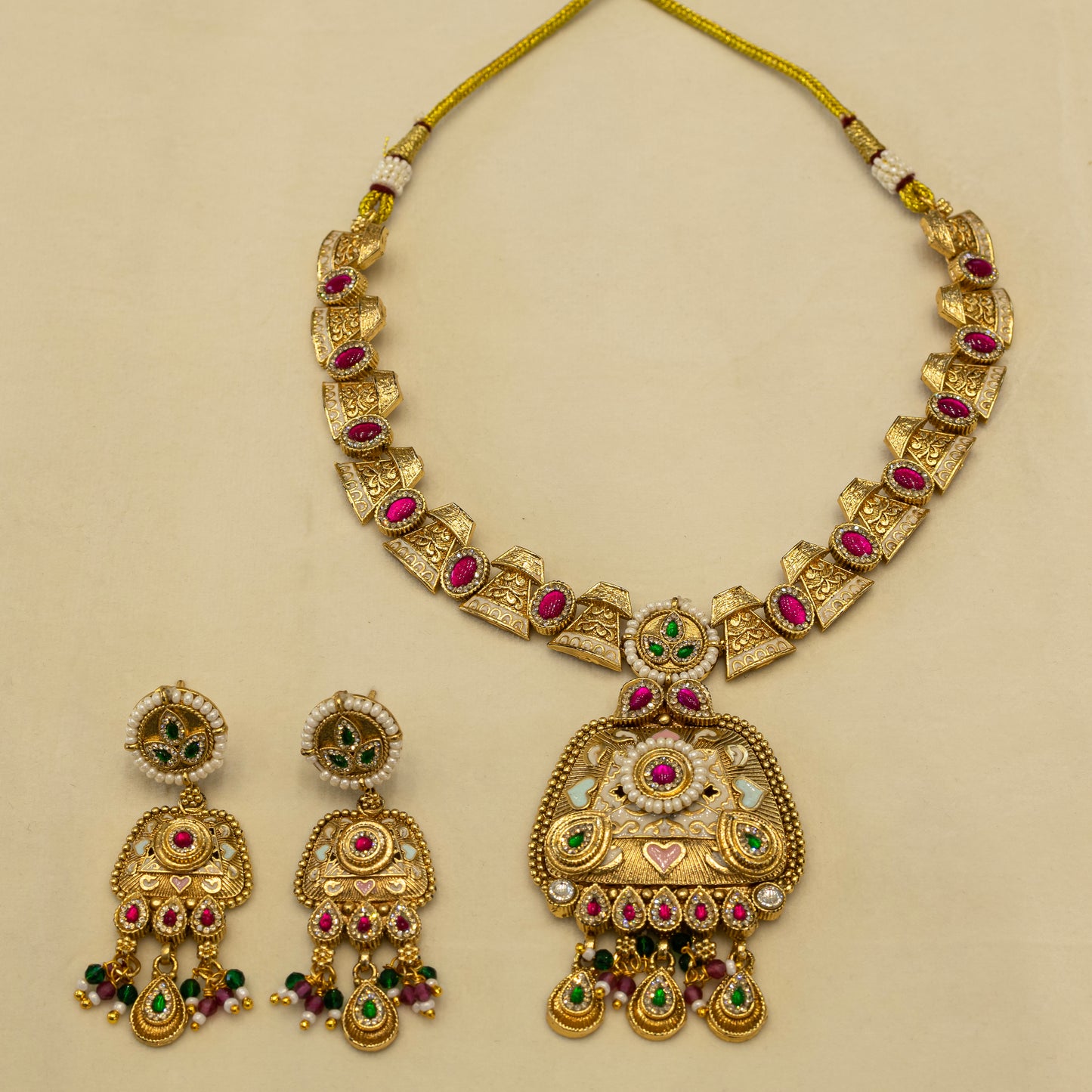 Aanura Royal Kundan Temple Pendant Choker Necklace Set