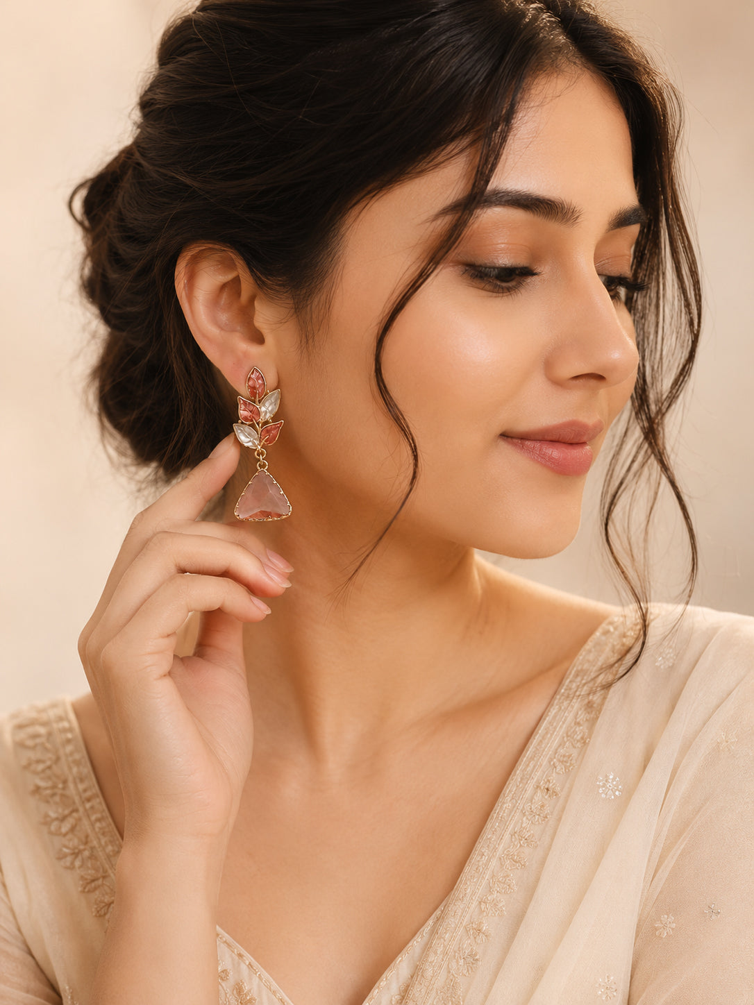 Aanura Pink Leaf Drop Earrings