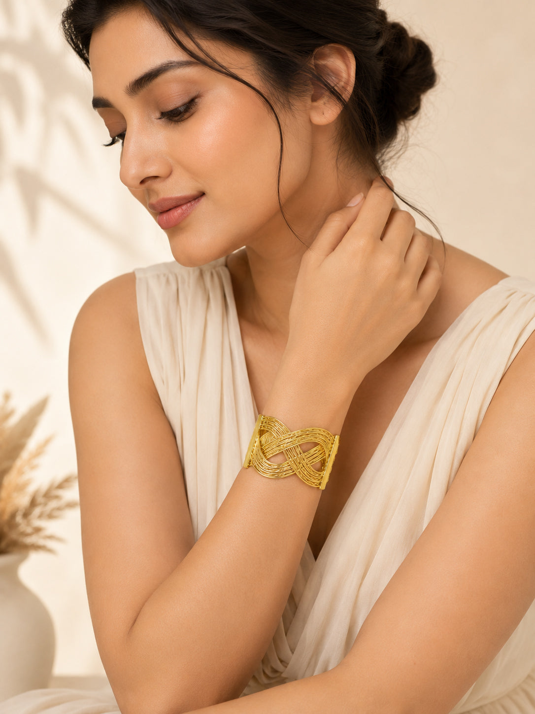 Aanura Golden Infinity Weave Statement Bracelet