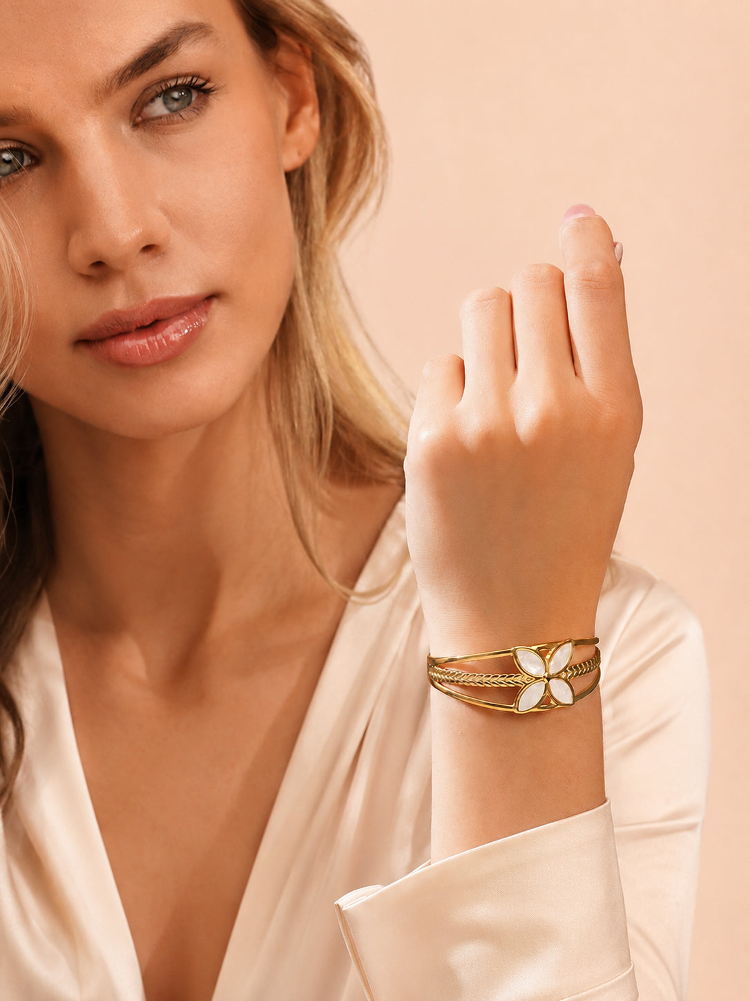 Aanura Gold Floral Open Cuff Bracelet