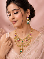 Aanura Layered Antique Necklace with Ruby Drops