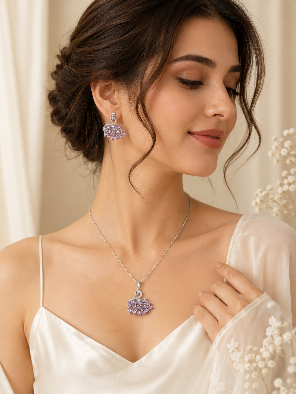 Aanura Leaf Cluster Necklace & Earrings Set