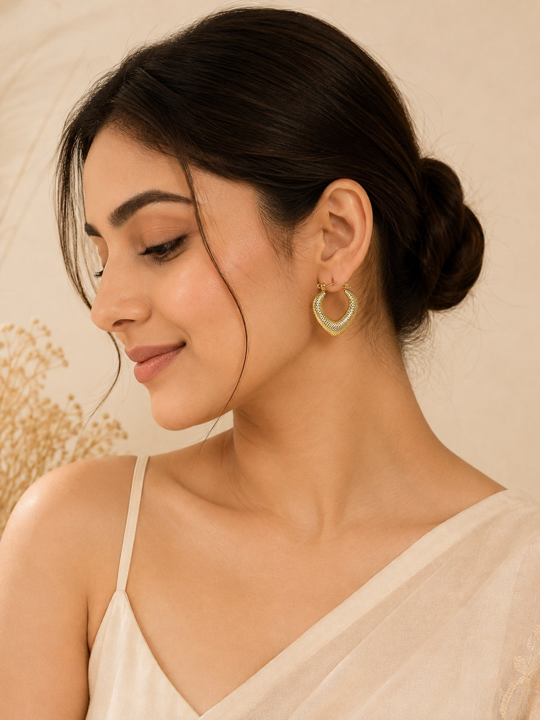 Aanura Gold Plated Textured Hoop Earrings