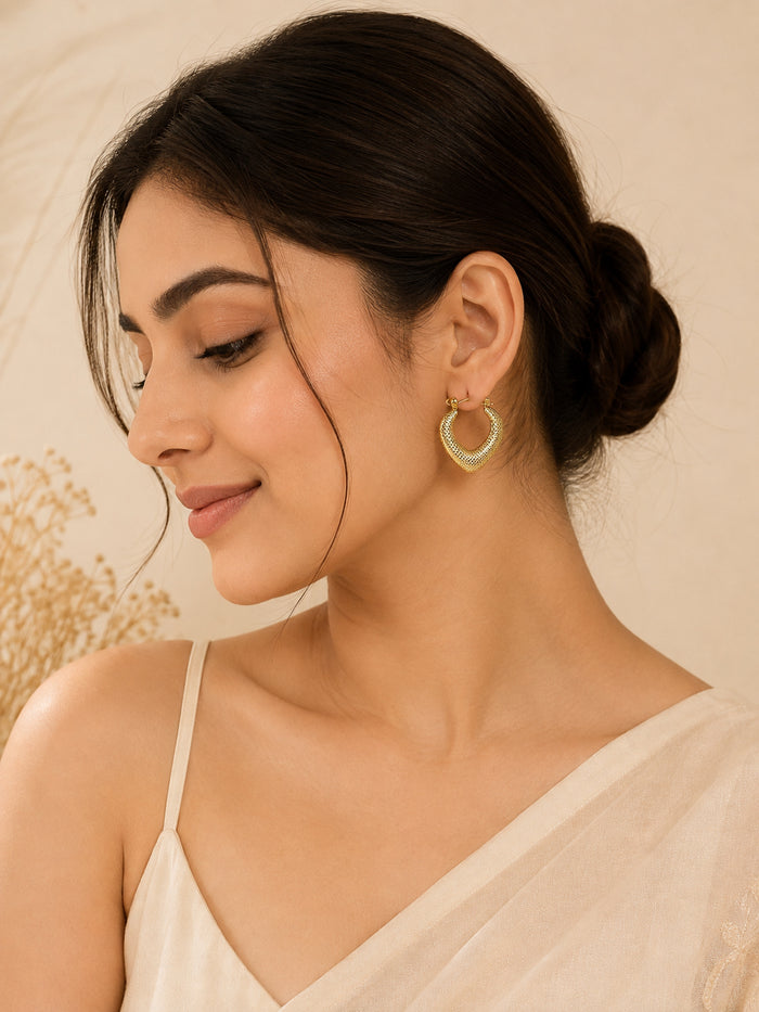 Aanura Gold Plated Textured Hoop Earrings