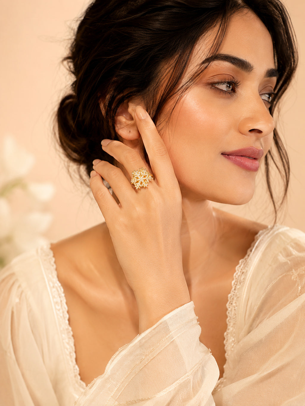 18K Gold Plated Floral Sparkle Statement Ring