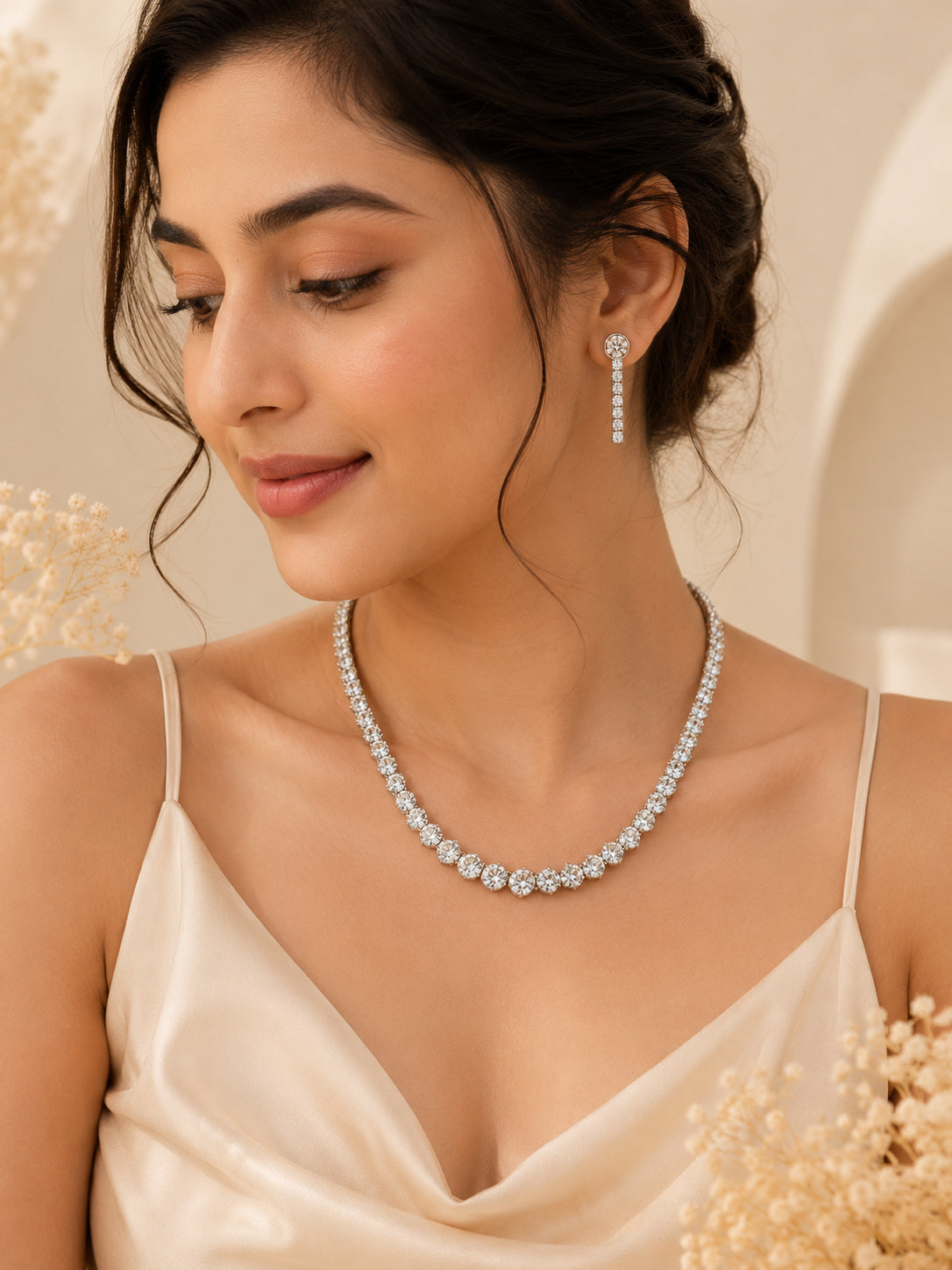 Aanura Classic Round Crystal Necklace Set Stainless Steel