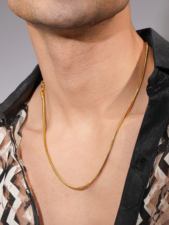18K Gold-Plated Flat Chain Anti-Tarnish Waterproof Stainless Steel for Men