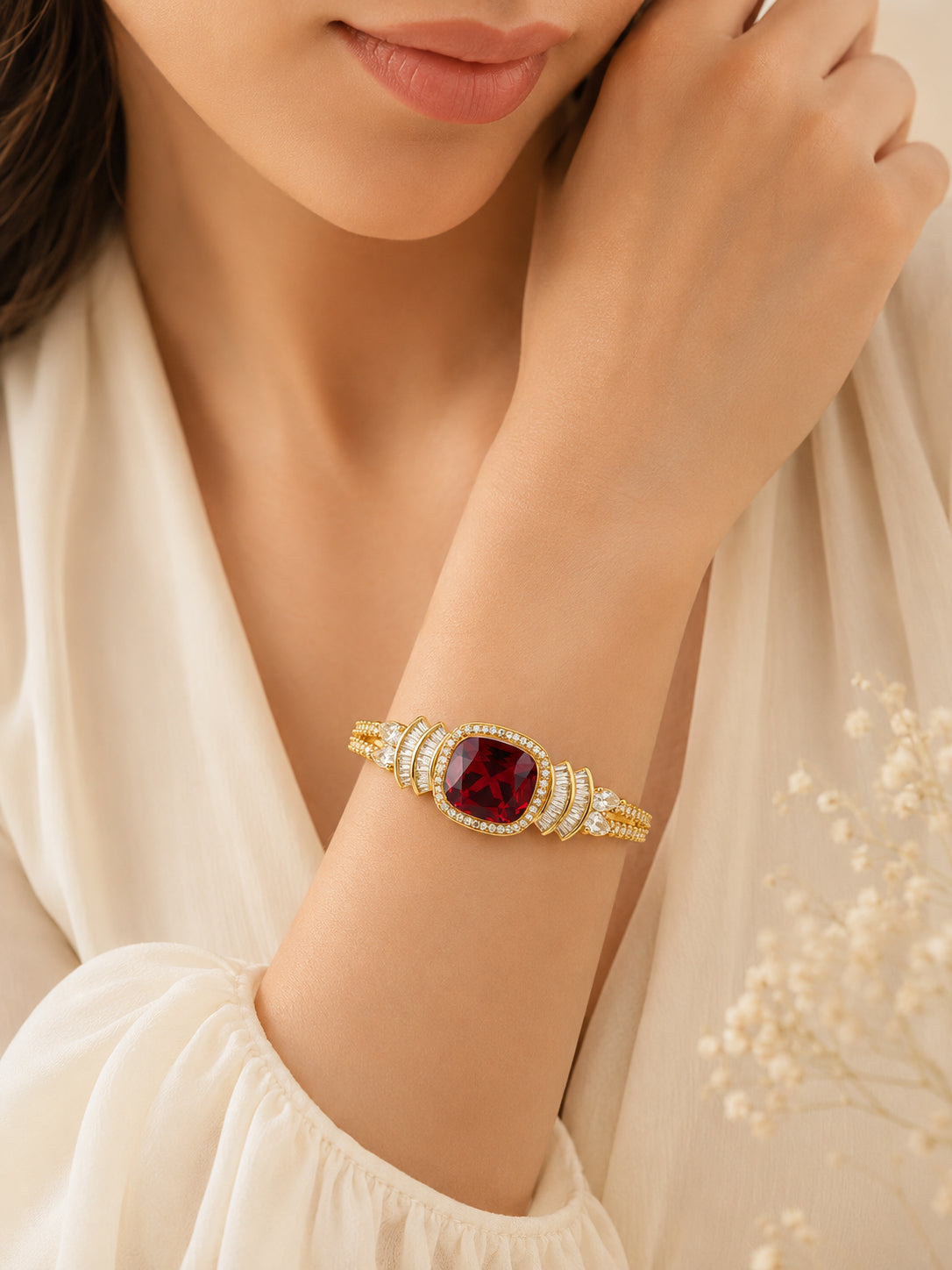 Aanura Regal Ruby Glow Gold Bracelet