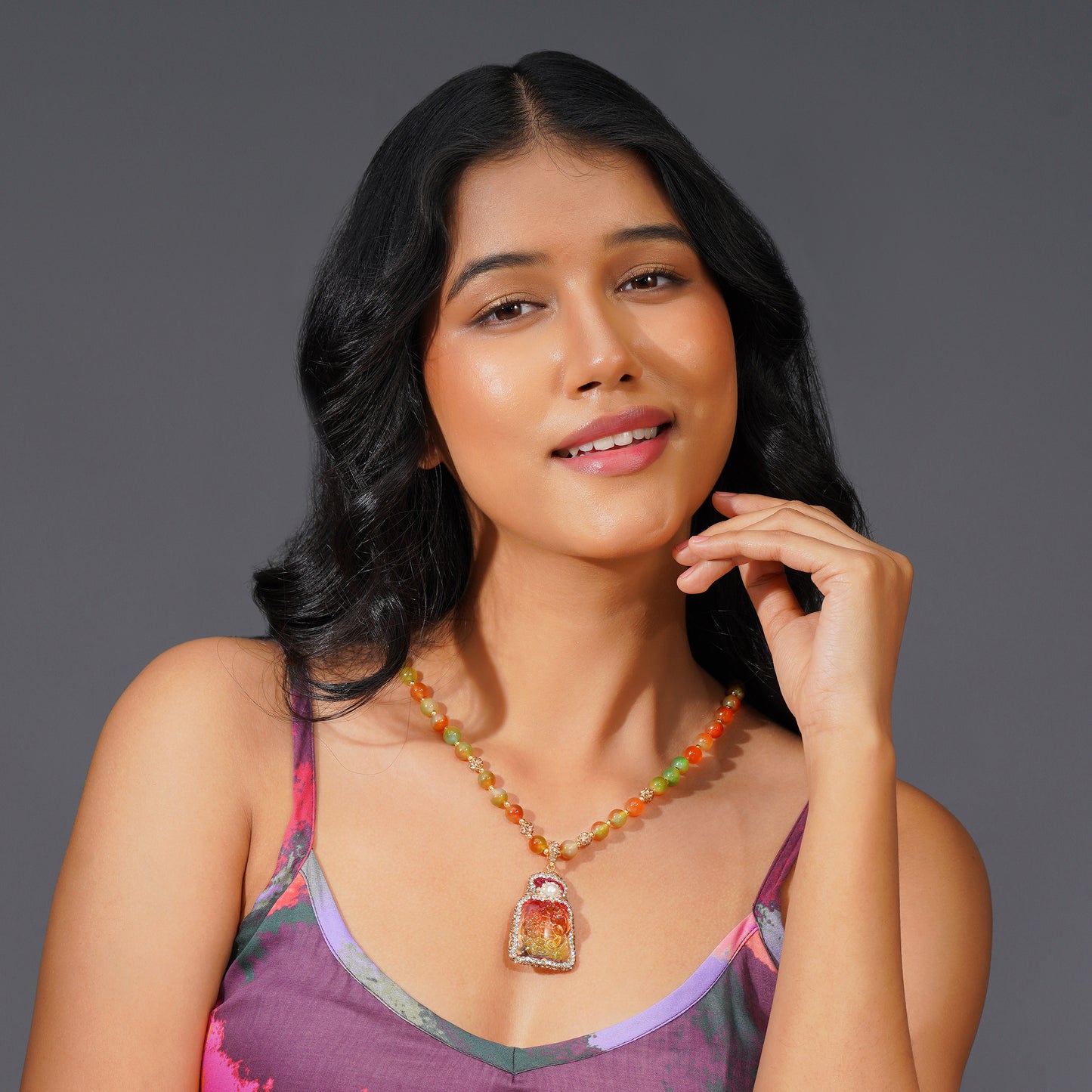 Aanura Gold Beaded Pendant Necklace