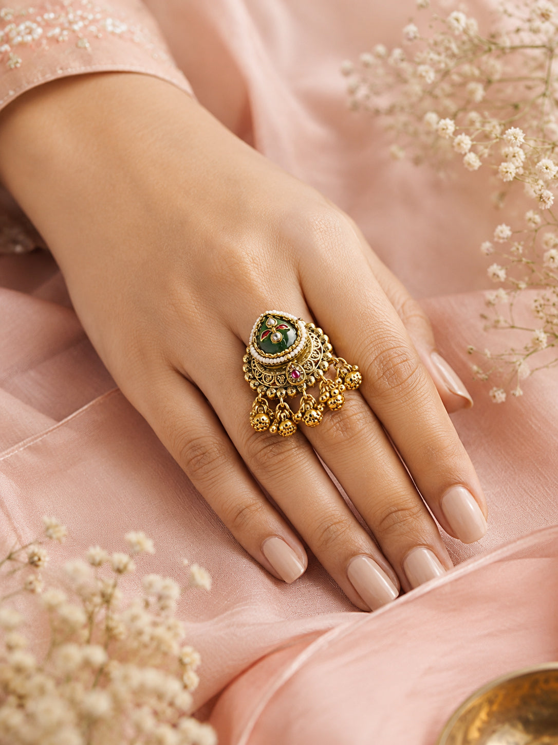Aanura Gold-Plated Ruby Green Heritage Ring