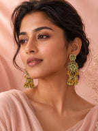 Aanura Green Enamel Antique Floral Earrings
