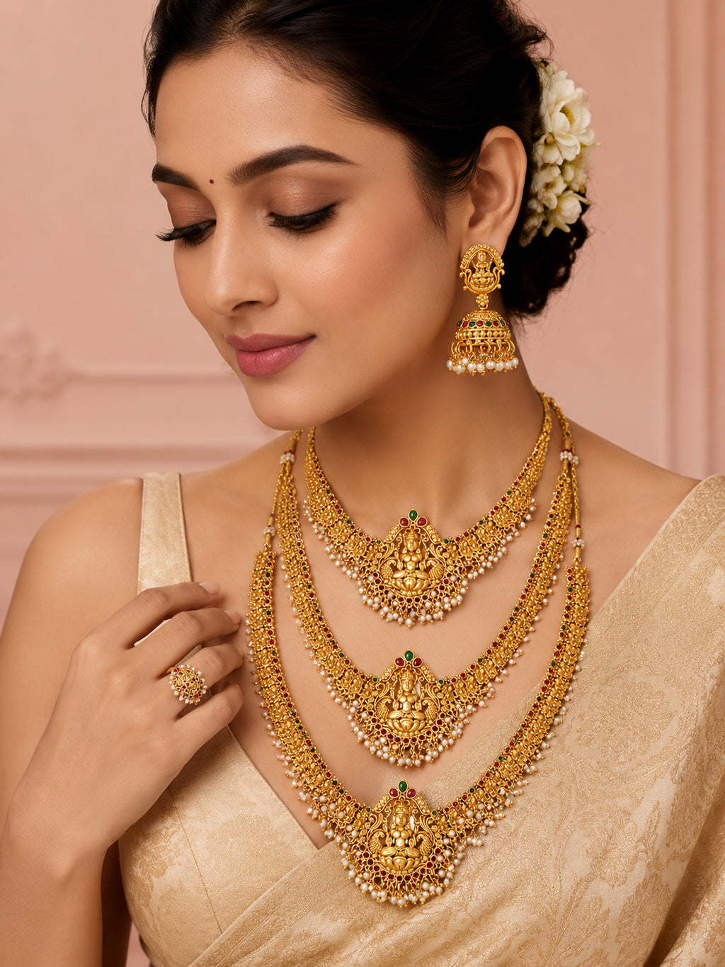 Aanura Gold-Plated Temple Necklace & Earrings Set