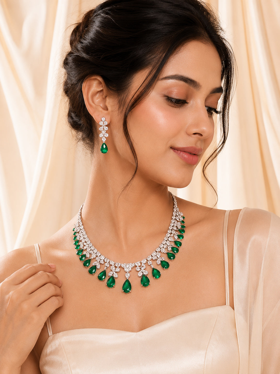 Aanura Ruby Teardrop Floral Necklace Set