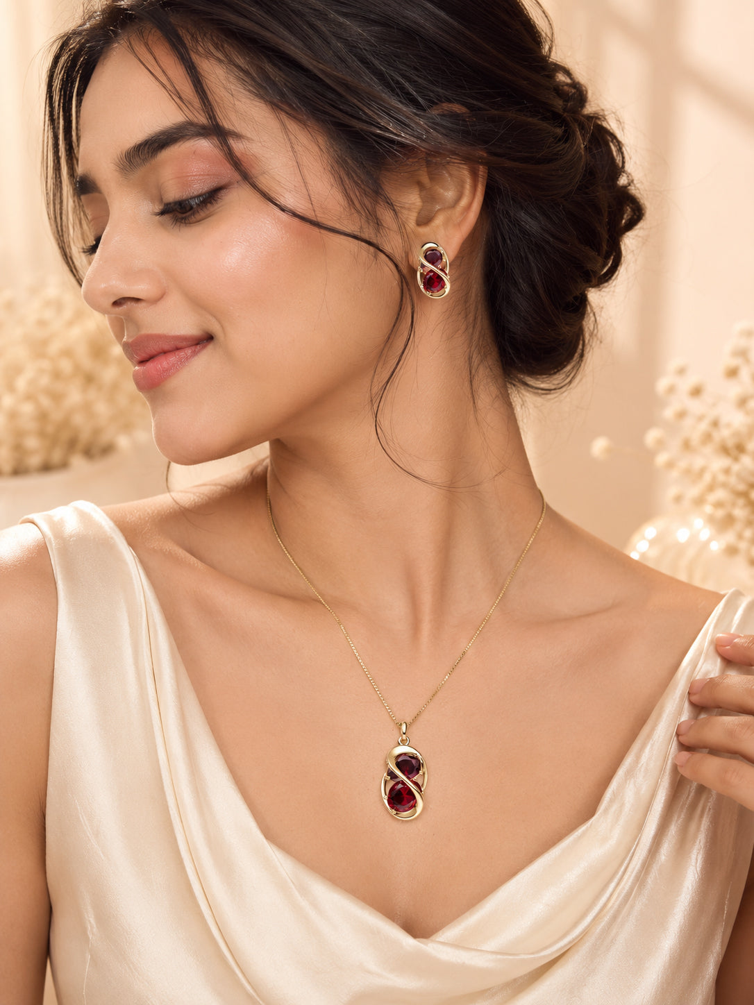 Aanura Golden Infinity Gem Necklace & Earrings Set