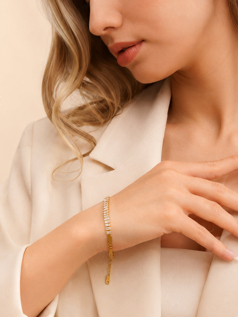 Aanura Linear Crystal Bar Adjustable Bracelet