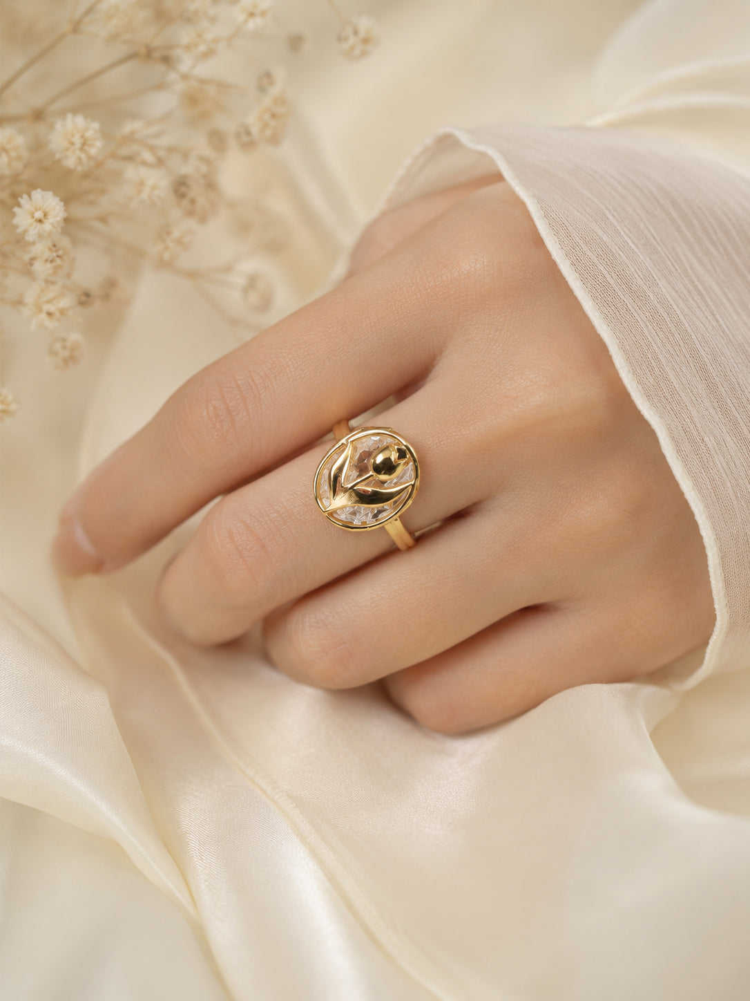 18K Gold Plated Tulip Crystal Anti-Tarnish Waterproof Ring