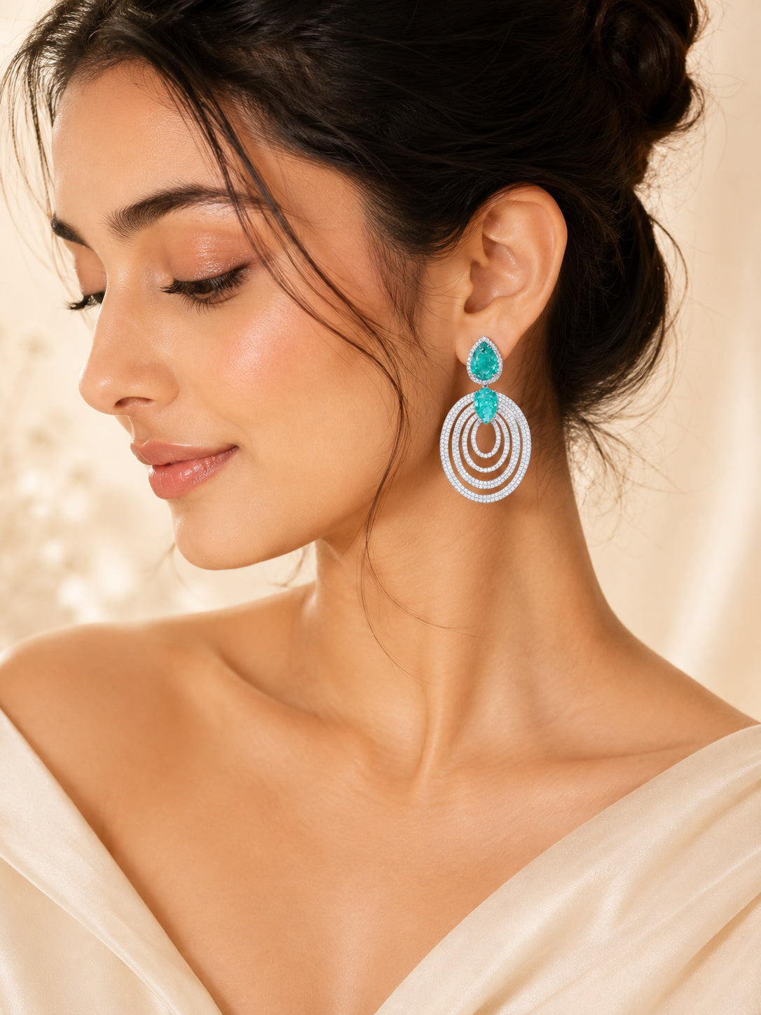 Aanura Emerald Teardrop Multi-Hoop Dangle Earrings