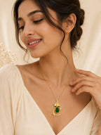 18K Gold Plated Green Teardrop Bow Charm Necklace