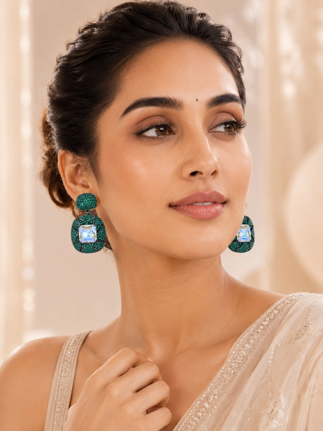 Aanura Emerald Pavé & Crystal Drop Earrings