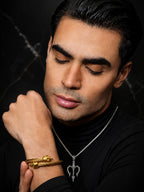 Gold Plated Skull Bracelet & Rhodium Plated Trident Pendant Combo