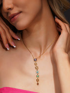Aanura Linear Square Drop Statement Necklace