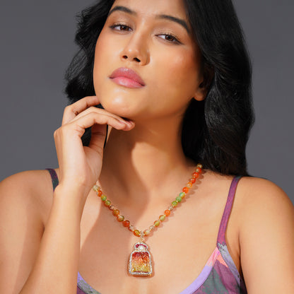 Aanura Gold Beaded Pendant Necklace