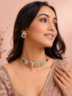Aanura Green Square-Cut Stone Choker Necklace Set