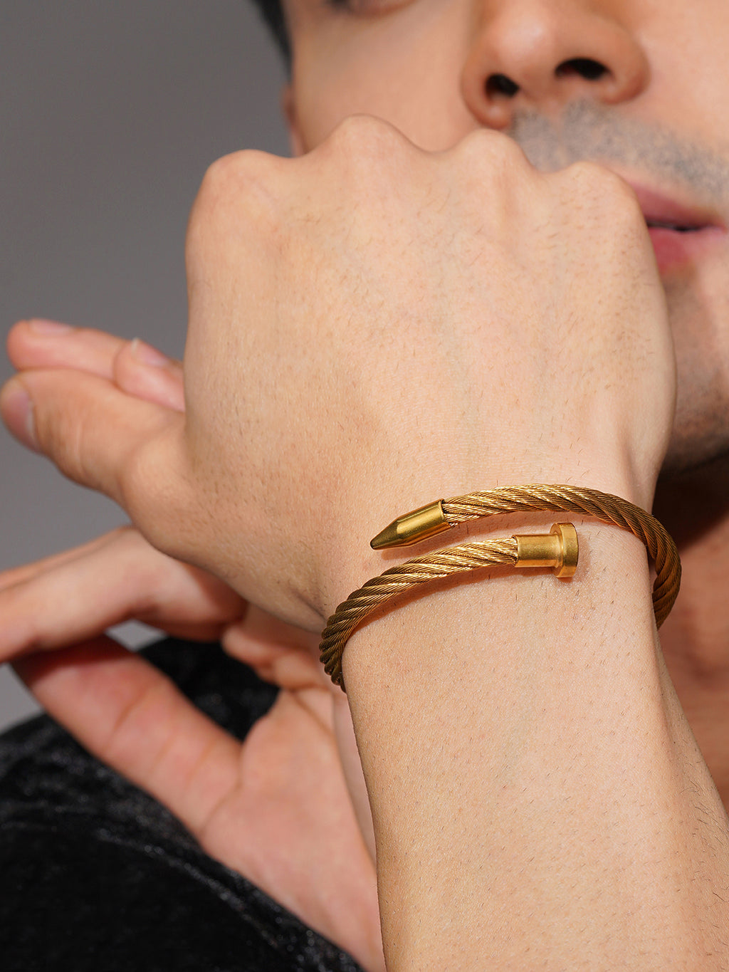 Aanura Gold Stainless Steel Twisted Cuff Bracelet For Men