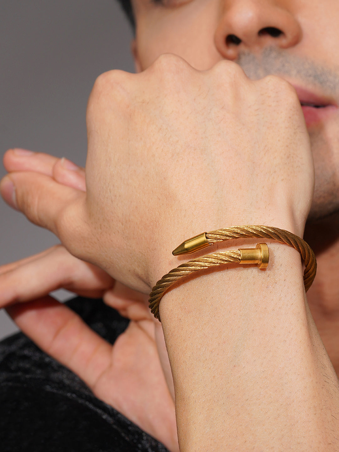 Aanura Gold Stainless Steel Twisted Cuff Bracelet For Men
