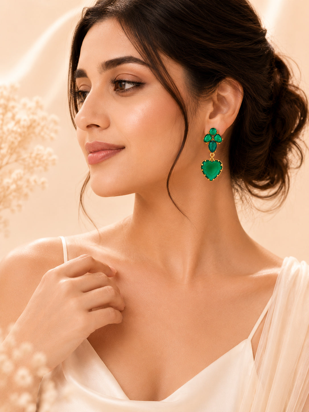 Aanura Black Heart Gemstone Drop Earrings