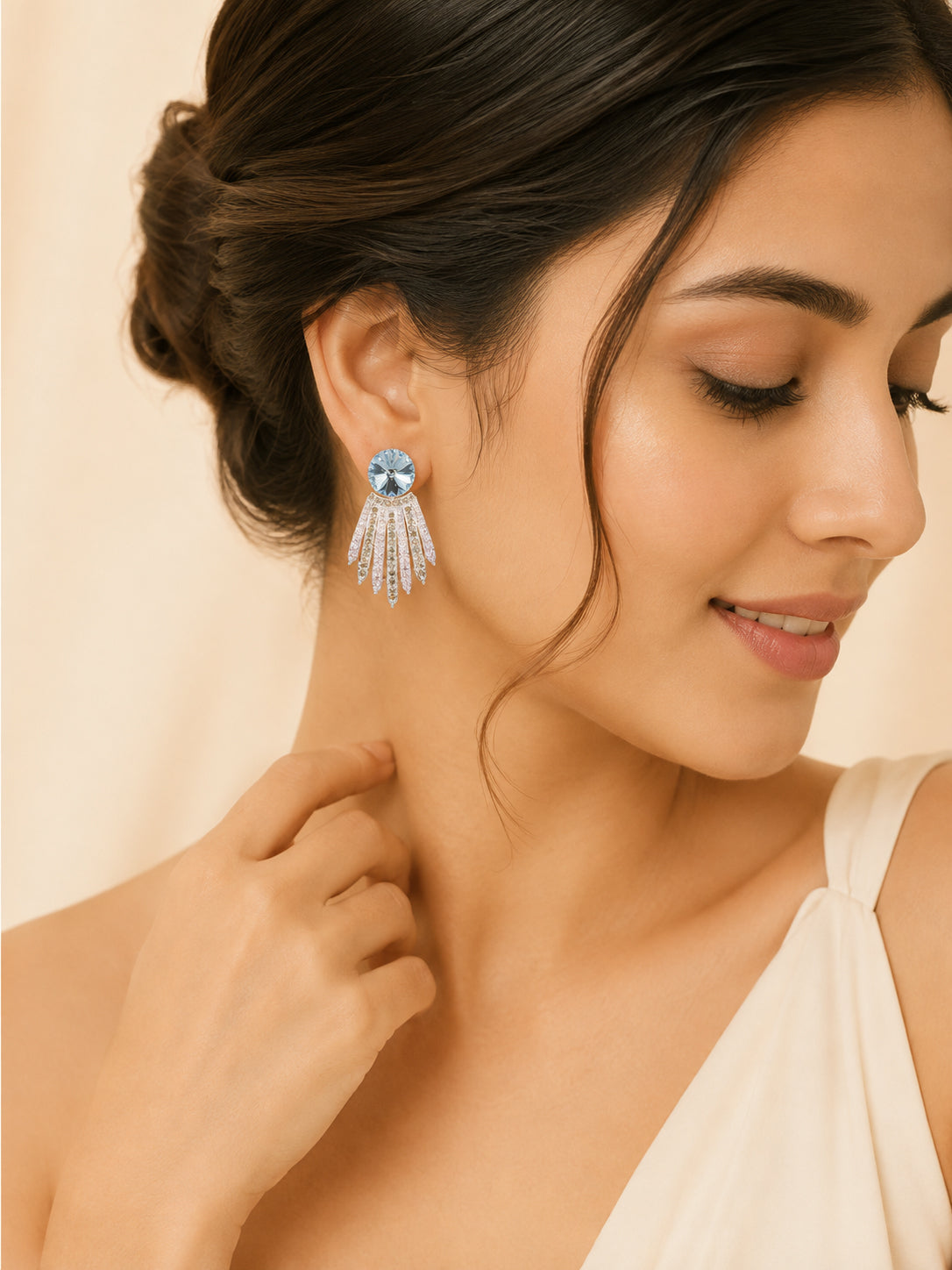 Aanura Blue Crystal Radiant Drop Earrings