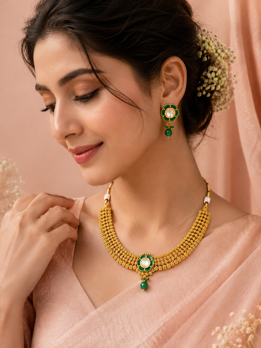 Aanura Elegant Kundan Choker Necklace with Earrings