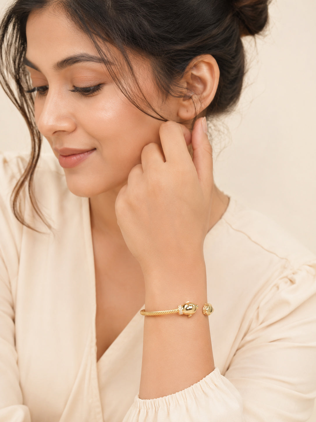Panther Head Gold Open Cuff Bracelet