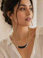 Aanura Bold Gold Chain Necklace with Silver Curve