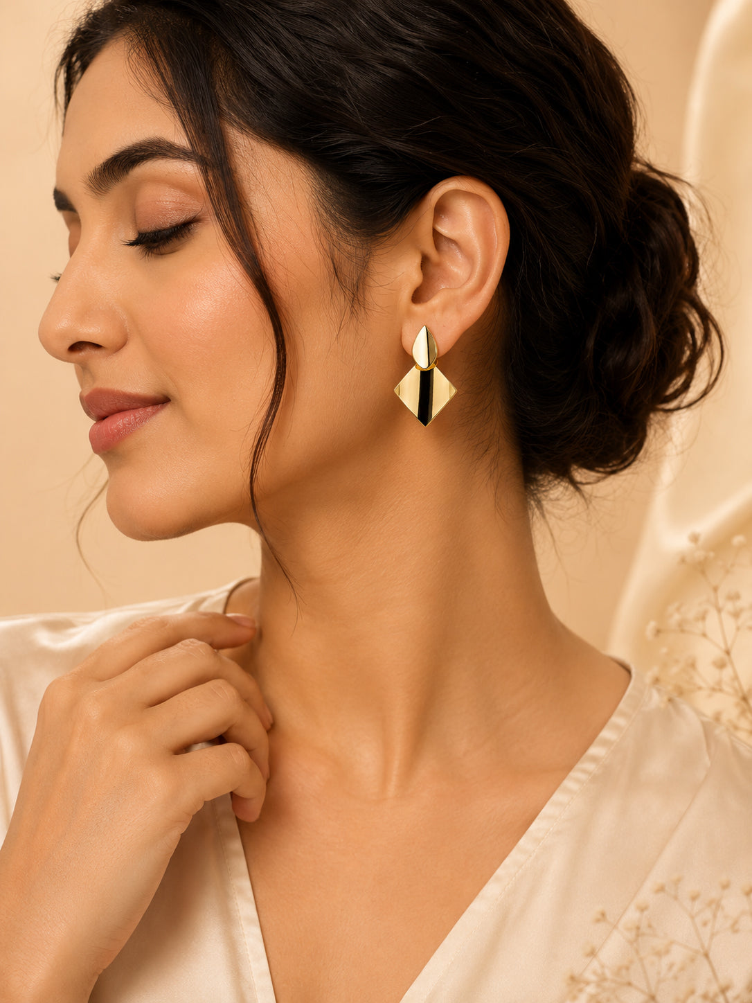 Aanura Modern Geometric Gold Statement Earrings