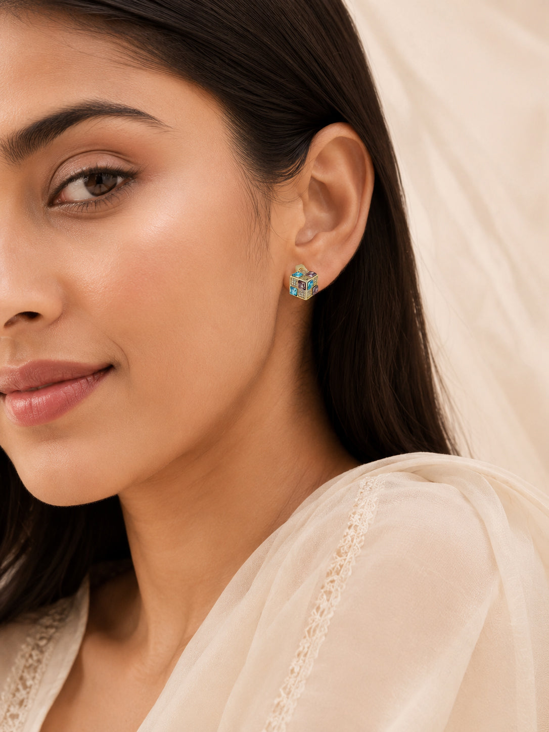 Aanura Gold Plated Cubic Crystal Earrings