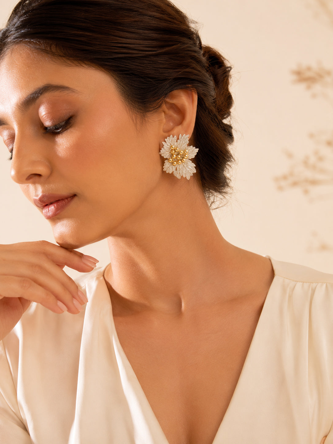 Aanura Golden Leaf Cluster Earrings