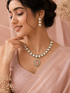 Aanura Kundan Necklace with Pink Stone Heritage Pendant