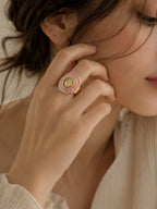18K Gold-Plated Pink & White Enamel Ring – Anti-Tarnish & Waterproof