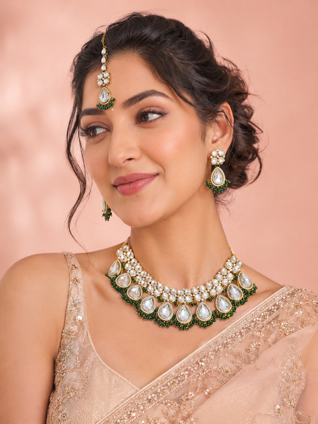 Aanura Polki Kundan Bridal Choker Set with Earrings