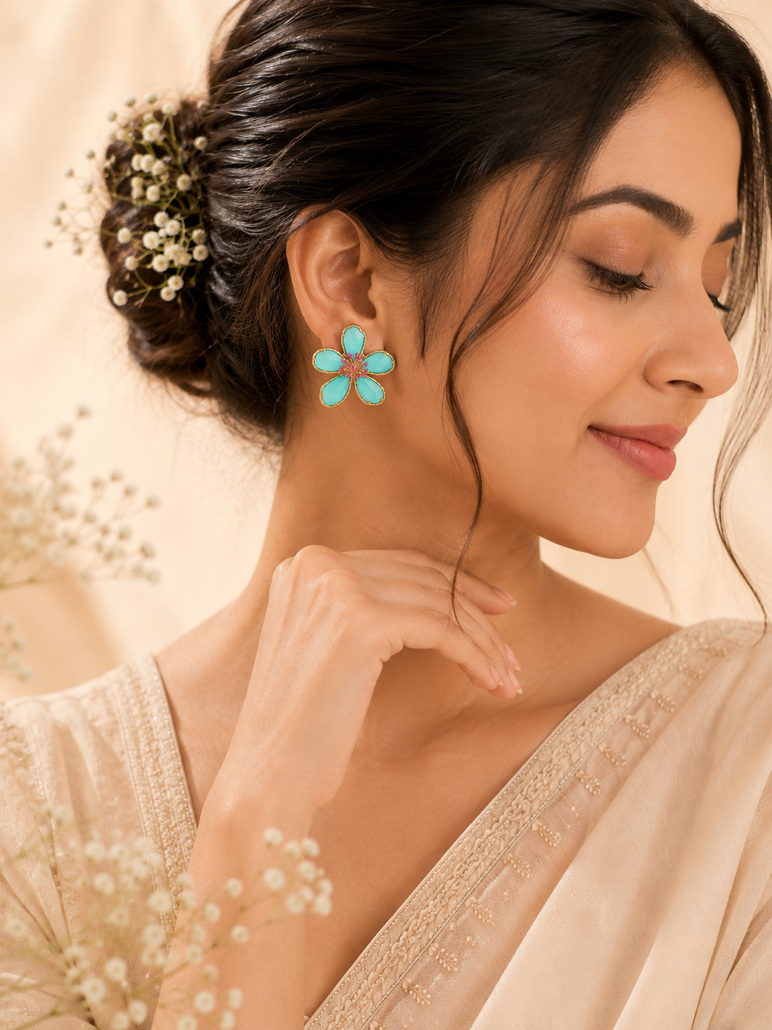 Aanura Turquoise Blossom Crystal Earring