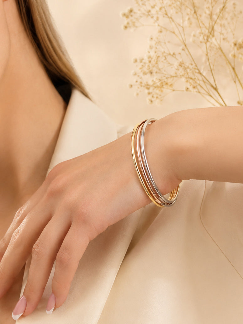 Aanura Trio Tone Minimal Slip-On Bracelet Set