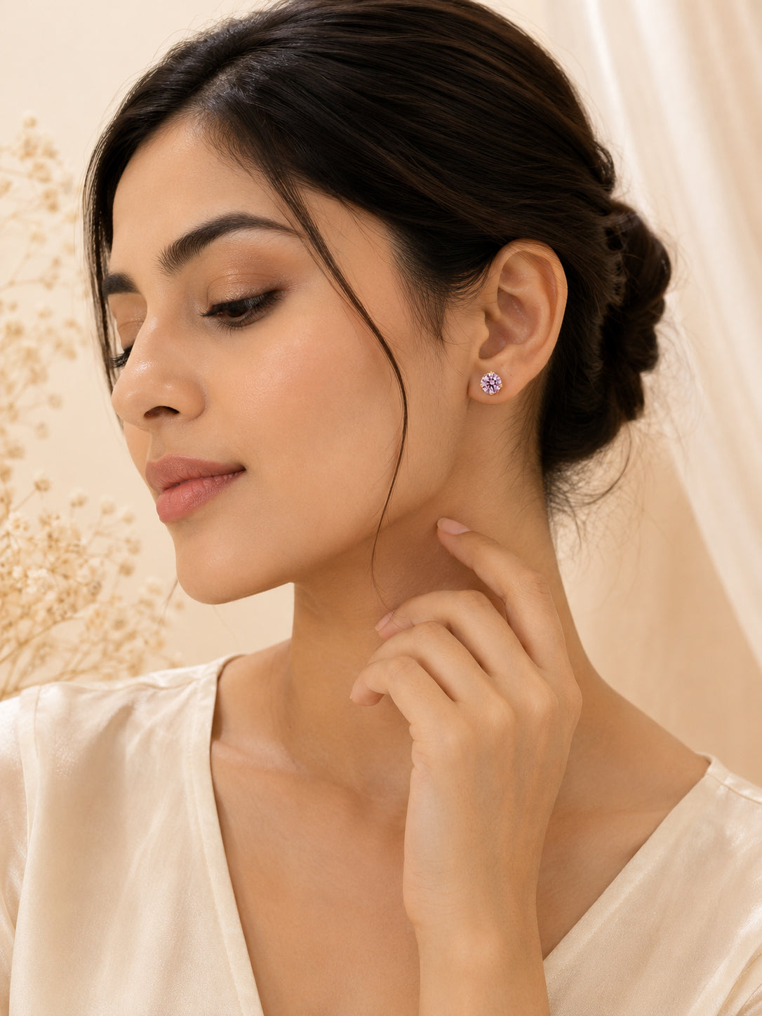 18K Gold Plated Anti-Tarnish Pink Solitaire Stud Earrings