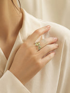 Rhodium Plated Yellow Double Crystal Open Ring