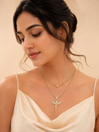 18K Gold Plated Angel Charm Layered Snake Chain Necklace